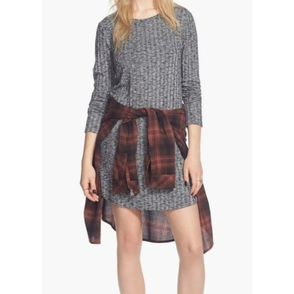 Everly Dresses & Skirts - Everly Grey Ribbed Knit Long Sleeve Mini T-Shirt Dress with Pockets Small F76